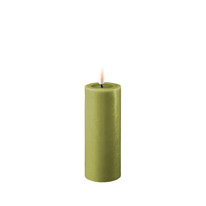 LED bloklys D5xH12,5 cm, Oliven grøn