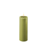 LED bloklys D5xH15 cm, Oliven grøn