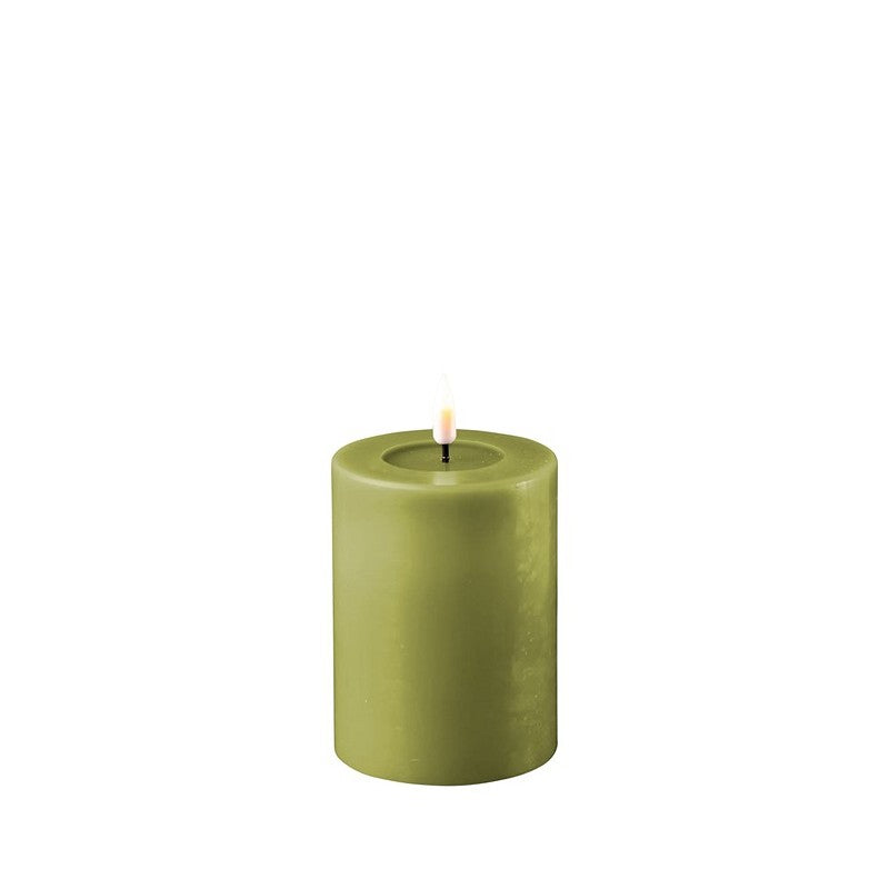 LED bloklys D7,5xH10 cm, Oliven grøn