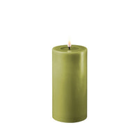 LED bloklys D7,5xH15 cm, Oliven grøn