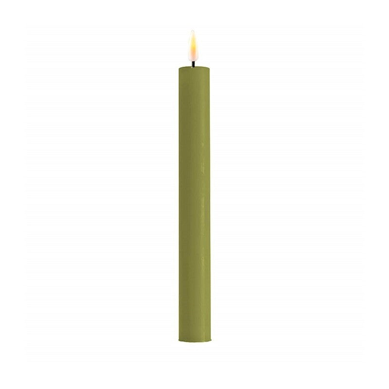 LED kronelys D2,2x24cm., 2-pak, Oliven grøn